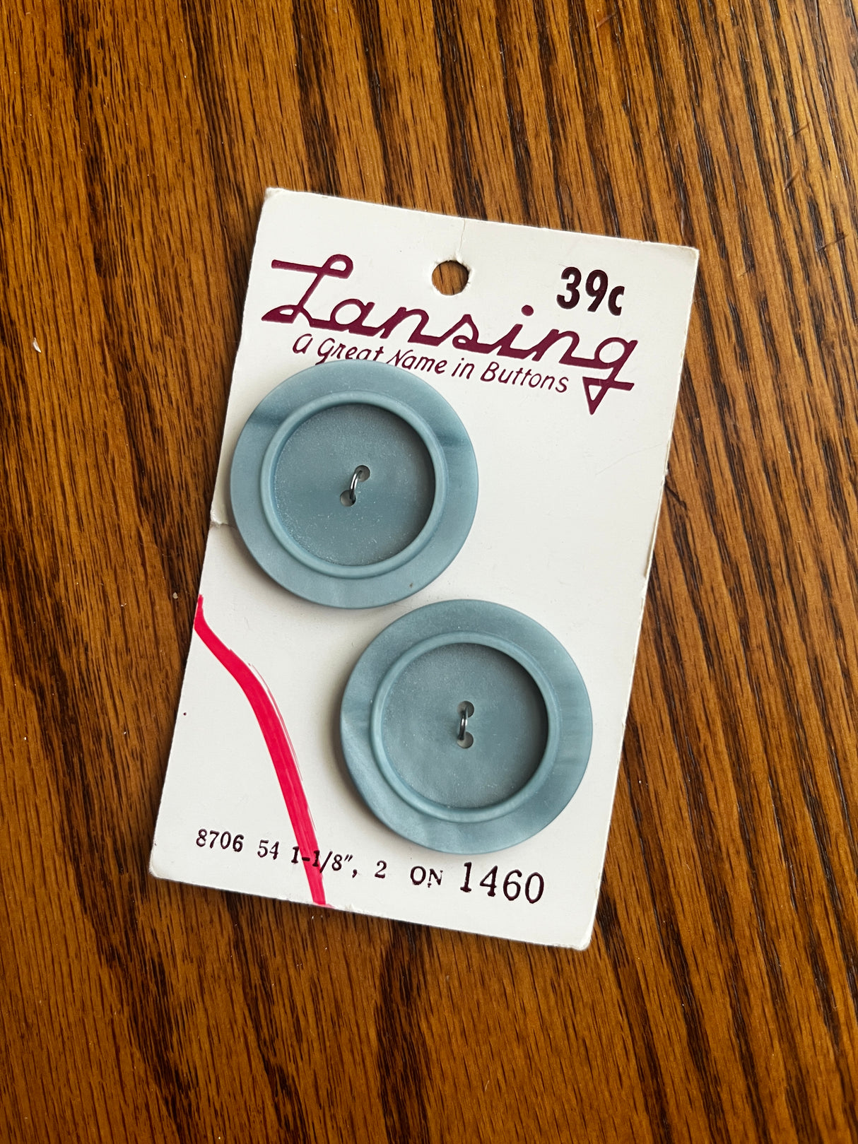 1960’s Lansing Large Light Blue Carved Plastic Button - Set of 2 - 1 1/4” - on card