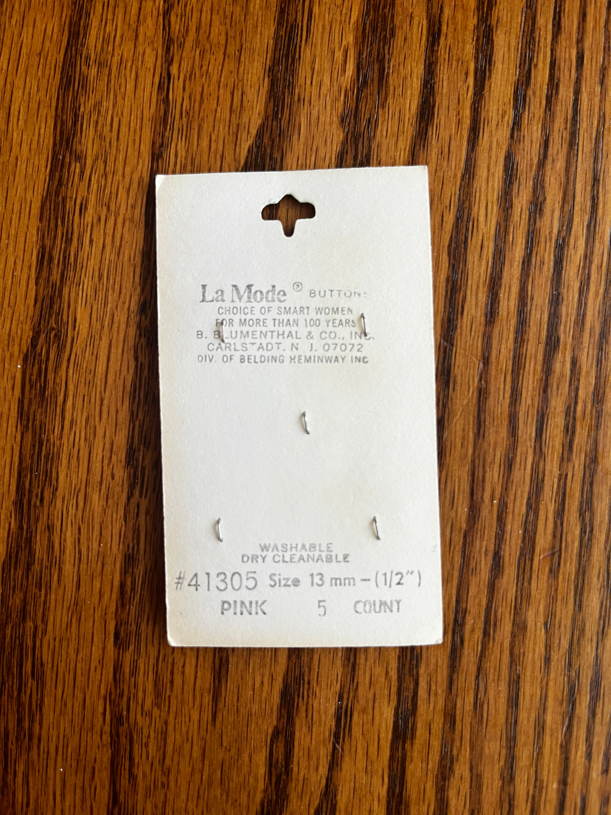 1980’s La Mode Pink Pearlescent Plastic Buttons - Set of 5 - 1/2" - on card