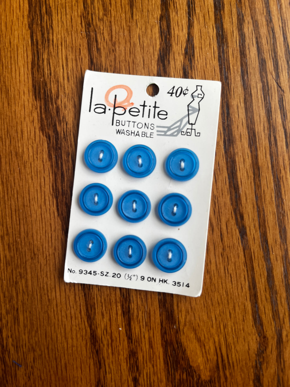1980’s La Petite Bright Blue Carved Plastic Buttons - Set of 9 - 1/2” - on card