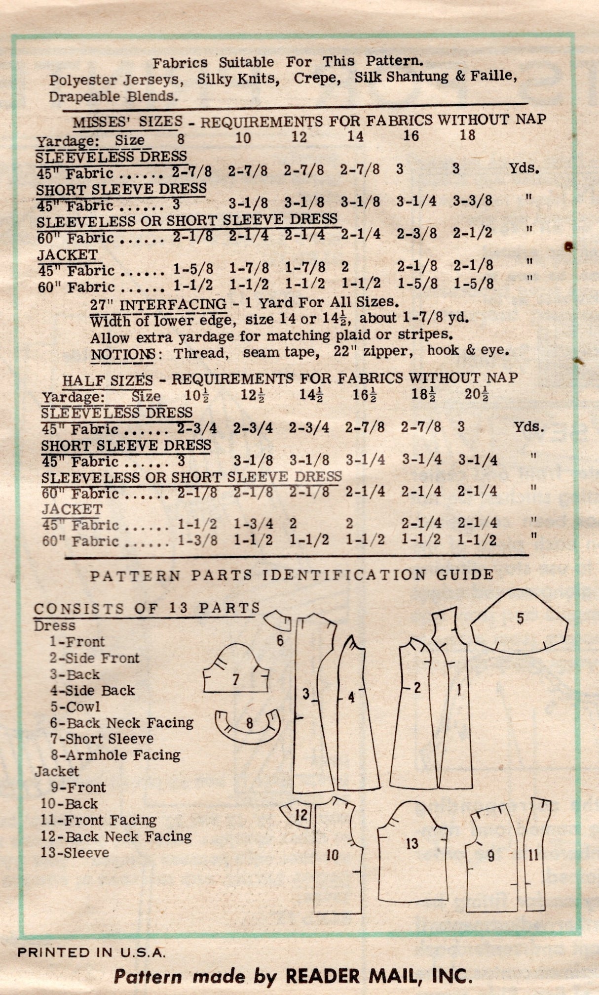 1980's Prominent Designer Mail Order Princess Line Dress with Cowl Neck and Jacket pattern - Bust 37" - No. A577