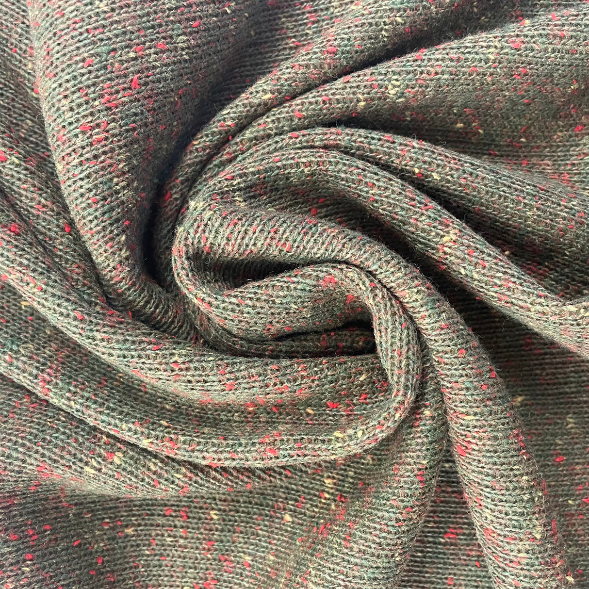 1970’s Olive Green with Red and Yellow Speckles Sweater Knit Bonded Fabric - BTY (J15)