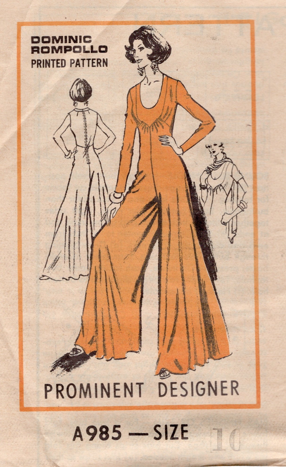 1970's Mail Order Scoop Neck Jumpsuit Pattern - Bust 32.5" - No. A985