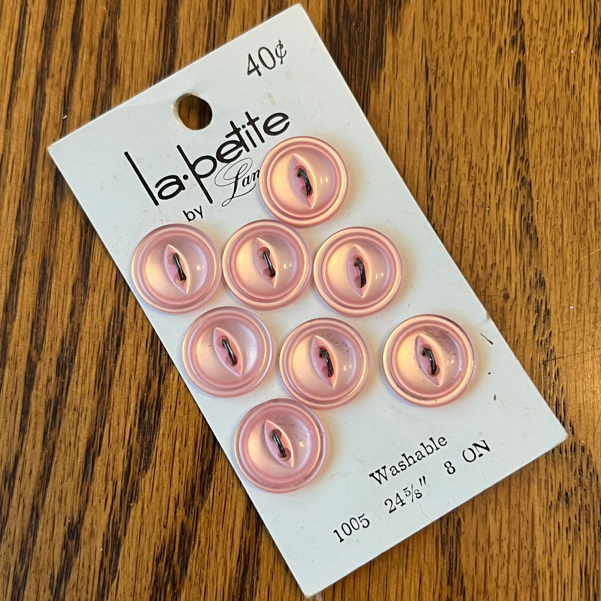 1970’s La Petite Plastic Buttons - Frosted Pink - Set of 8 - 5/8" - on card