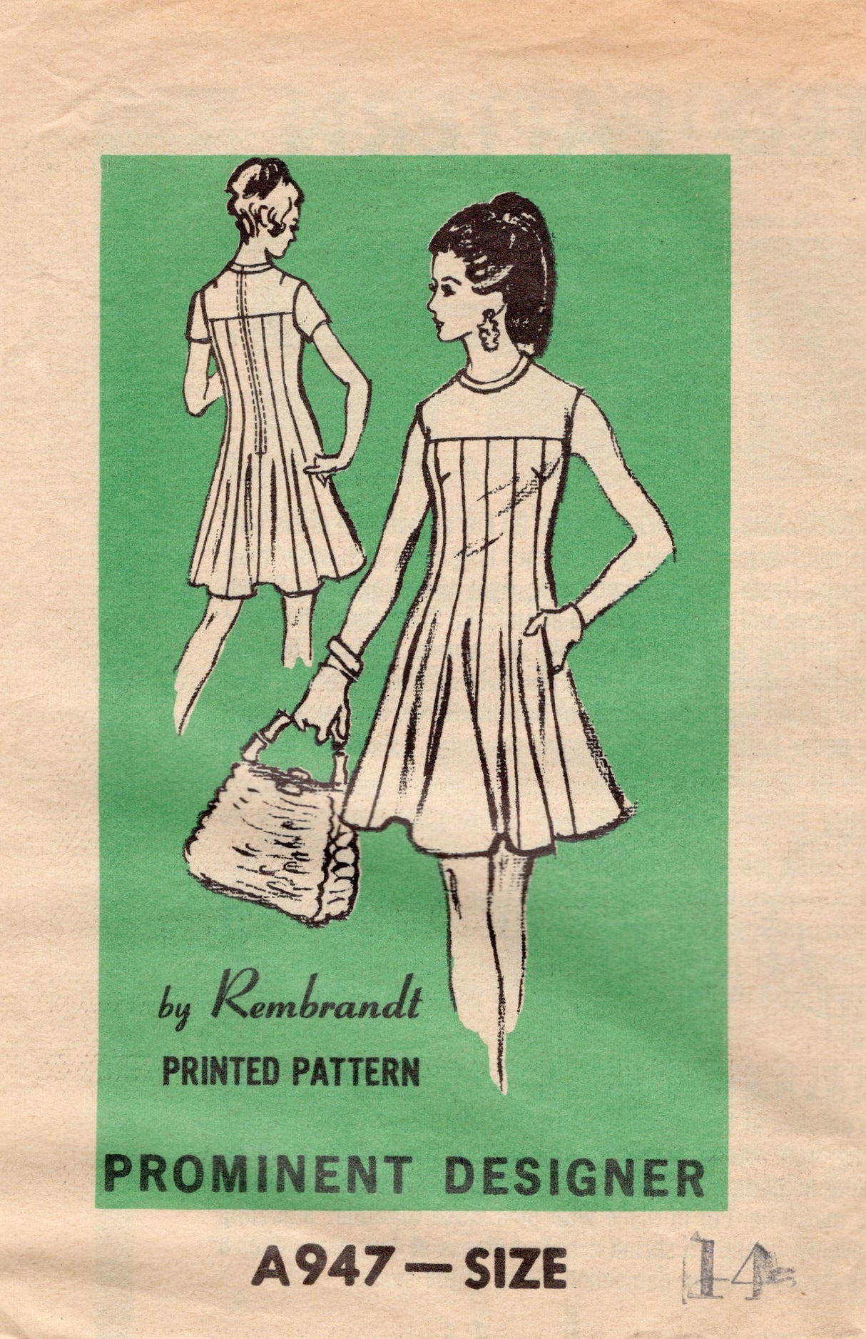 1970's Prominent Designer by Rembrandt Yoked, Thin Gore Dress Pattern - Bust 36" - No. A947
