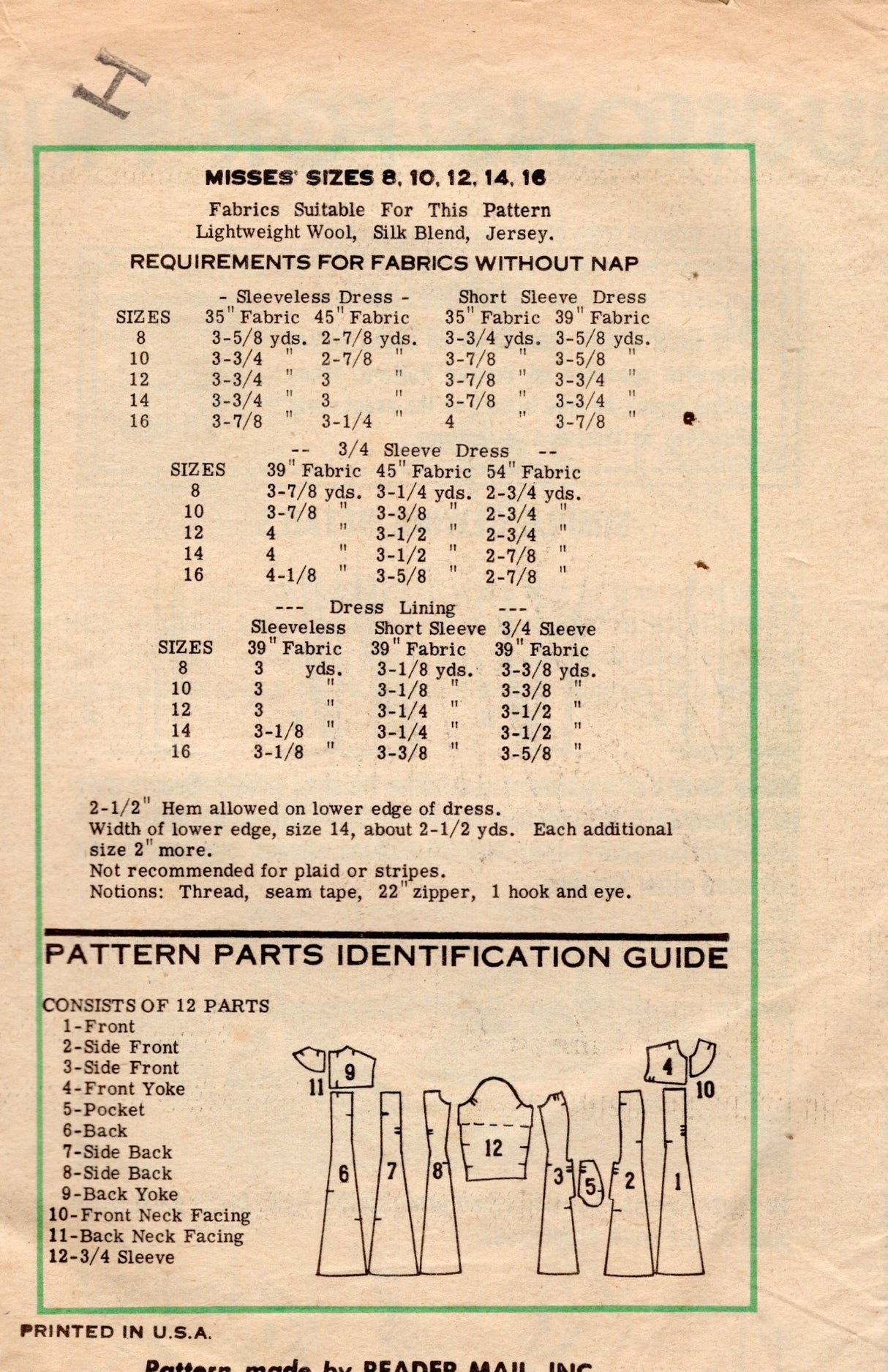 1970's Prominent Designer by Rembrandt Yoked, Thin Gore Dress Pattern - Bust 36" - No. A947