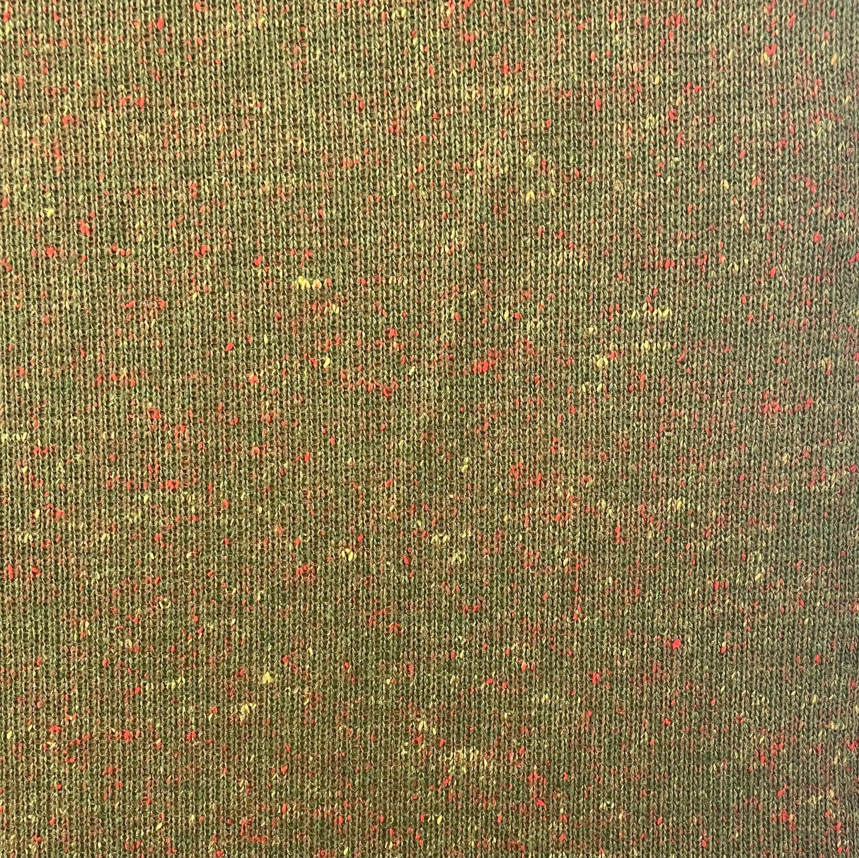 1970’s Olive Green with Red and Yellow Speckles Sweater Knit Bonded Fabric - BTY (J15)