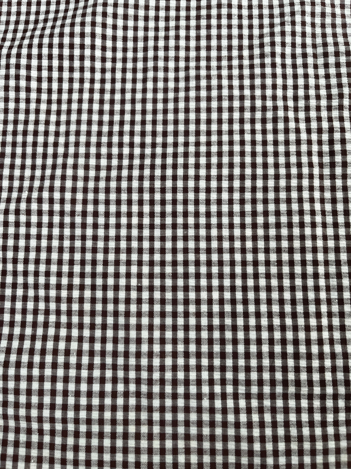 1970's Dark Brown and White Gingham Seersucker Fabric - (P249)