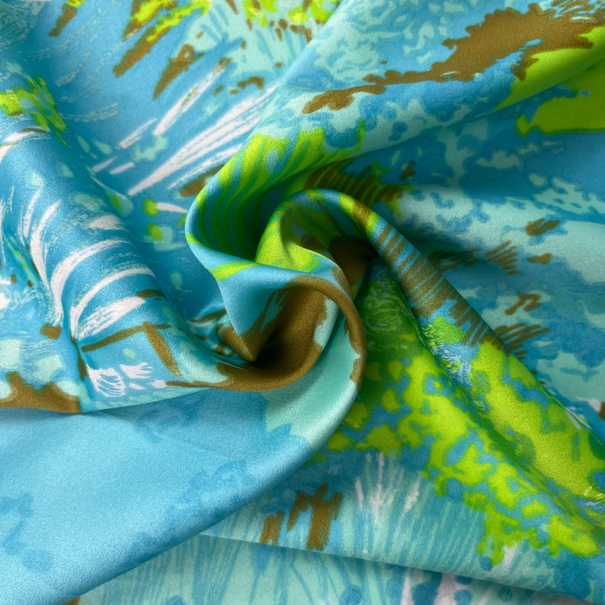 1970’s Bright Green and Blue Tree and Floral Border Print “Satinessa” Fabric - Piece (P163)