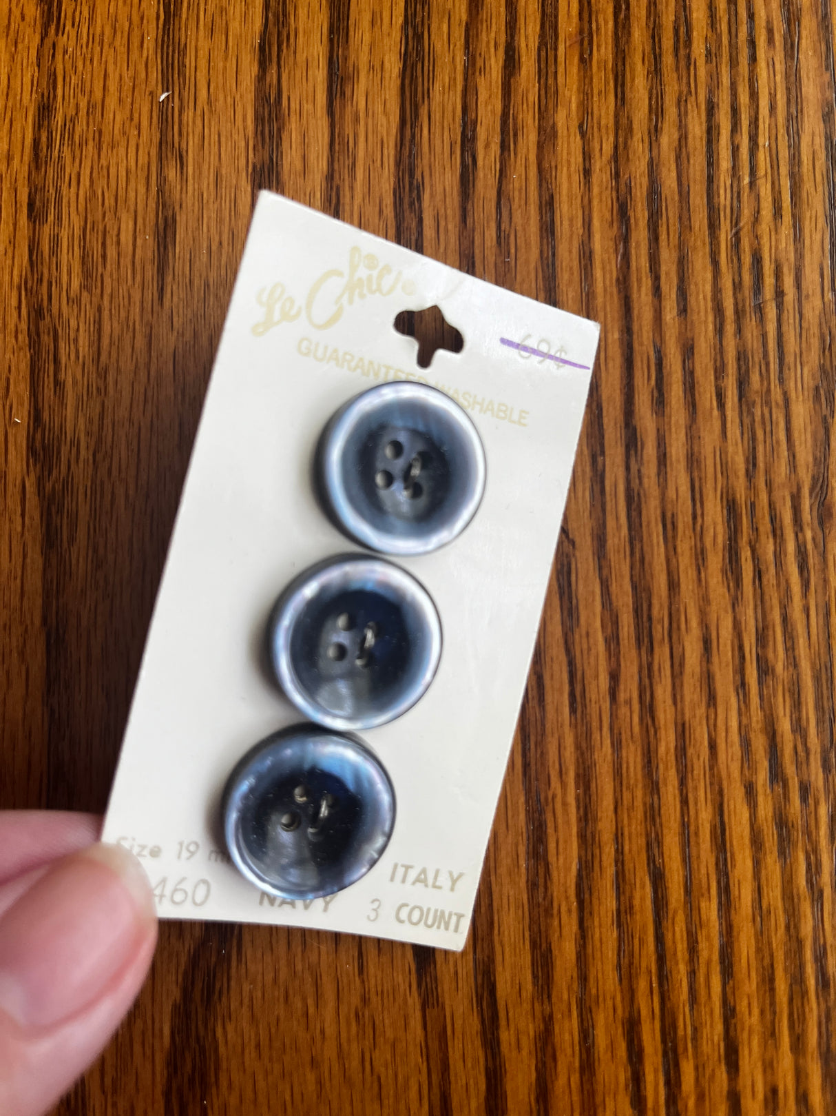 1970’s Le Chic Navy Blue Marbled Plastic Buttons - 3/4” - set of 3 - on card