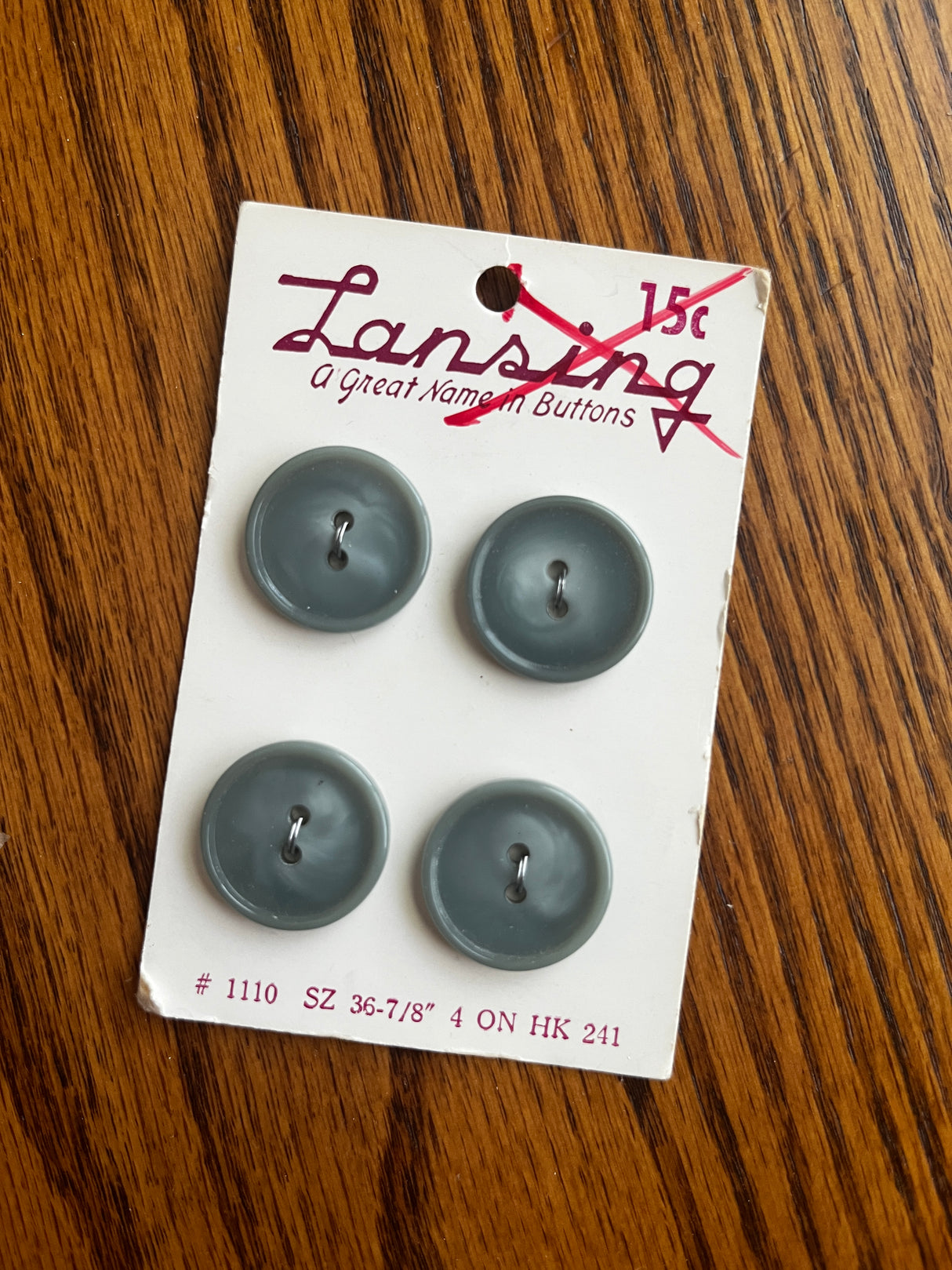 1960’s Lansing Muted Blue Plastic Buttons - 7/8” - set of 4