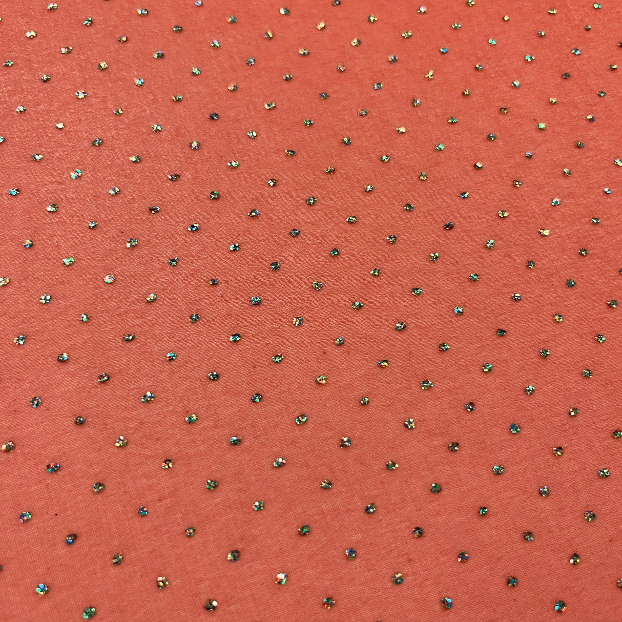 1970's Burnt Orange Chiffon with AB glitter - Polyester - BTY