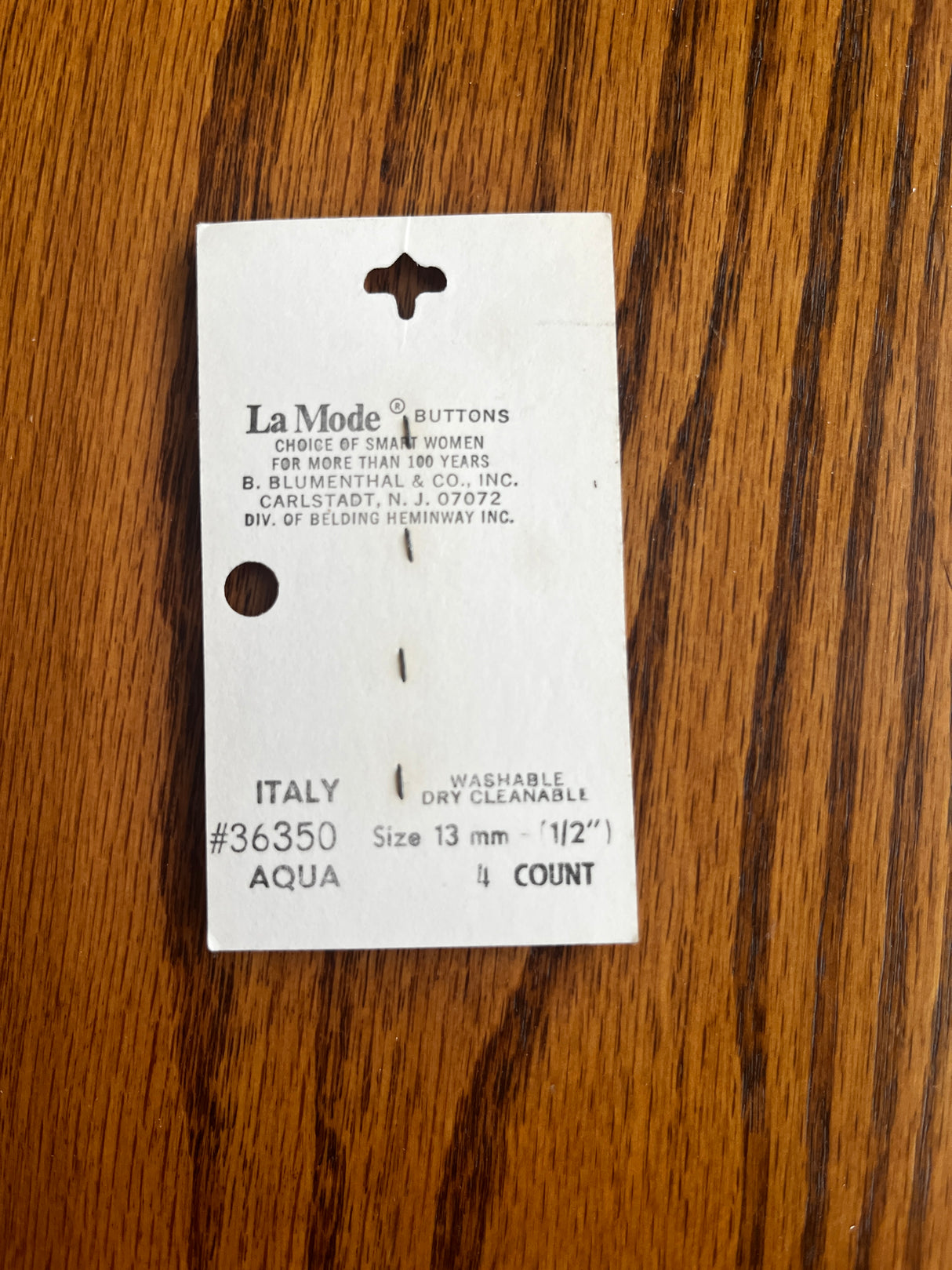 1980’s La Mode Blue Square Pearlescent Plastic Buttons - Set of 4 - 1/2” - on card