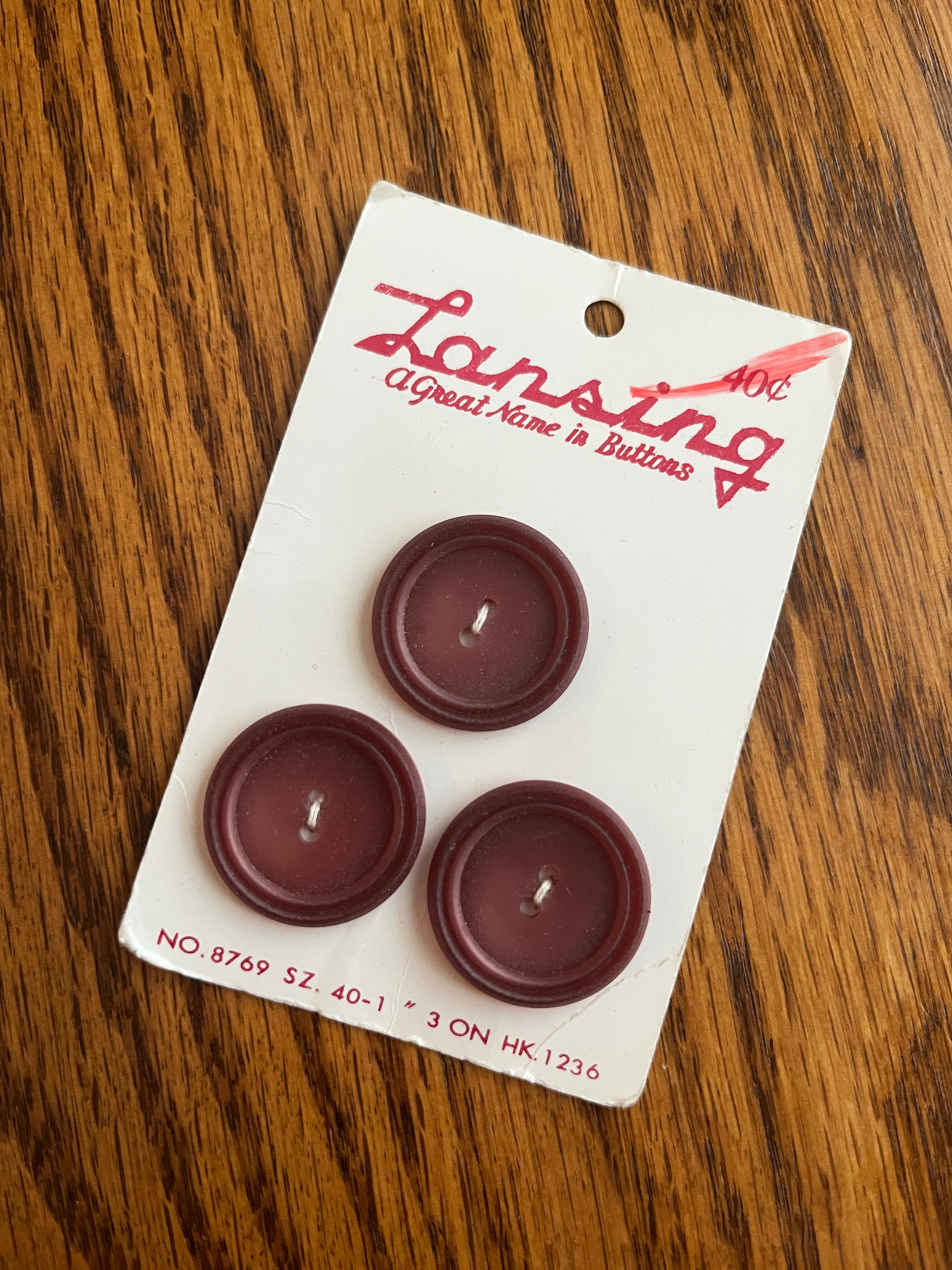 1970’s Lansing Plum Purple Plastic Buttons - Set of 3 - 1" -  on card