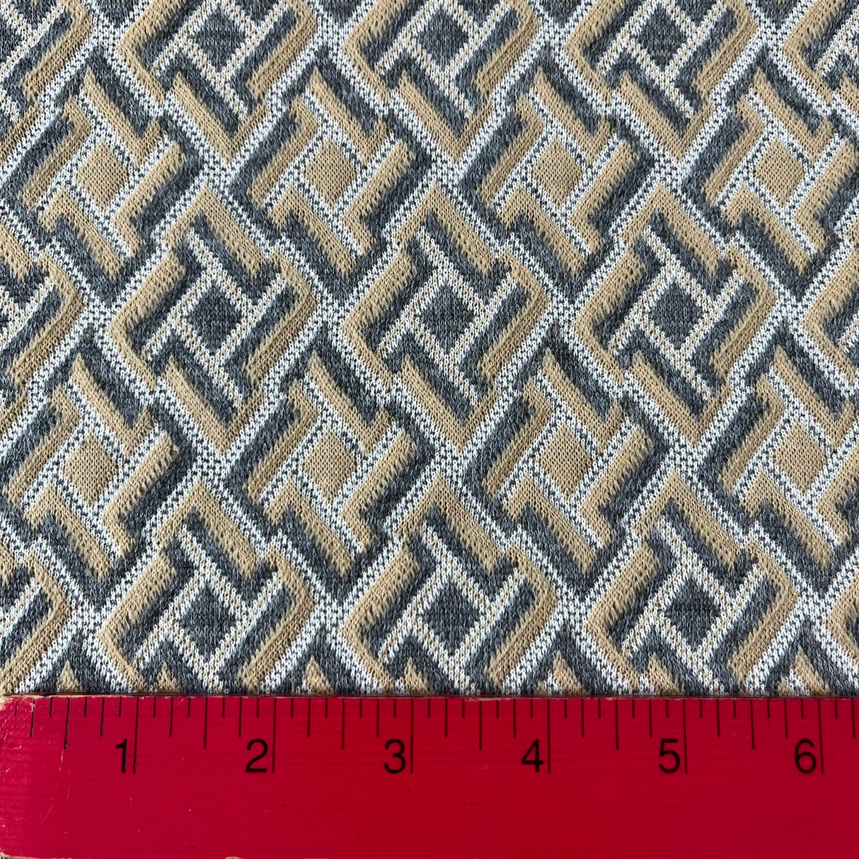 1960’s Yellow and Grey Diamond Print Polyester Double Knit Fabric - BTY