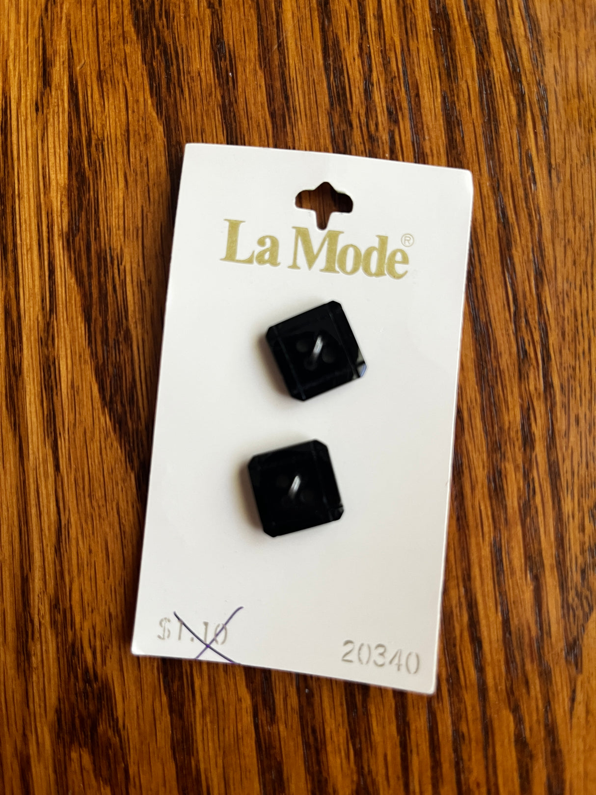 1980’s La Mode Black Square Carved Plastic Buttons - Set of 2 - 3/4” - on card