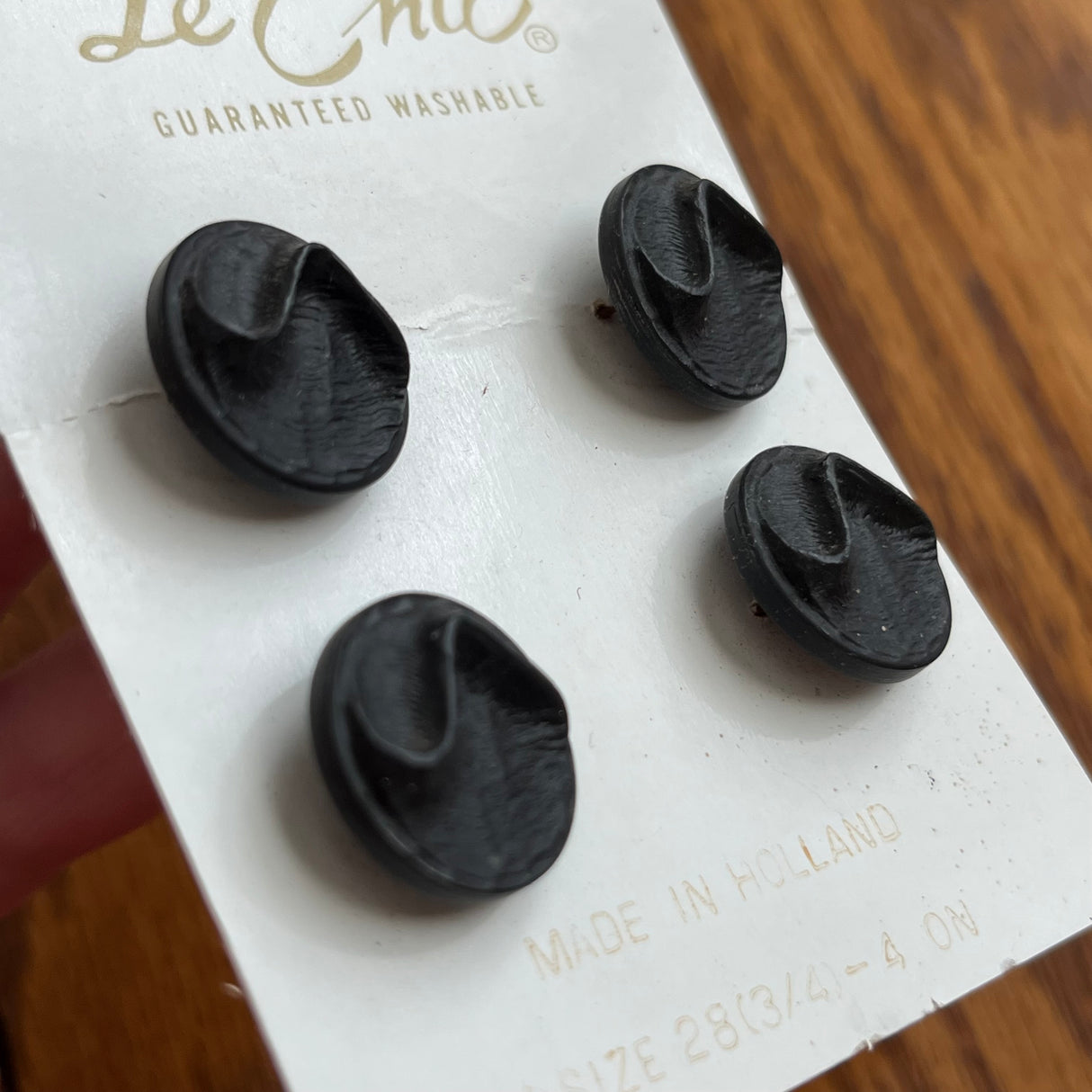 1970’s Le Chic Black Plastic Shank Buttons - Set of 4 - Size 28 - 3/4" - on card