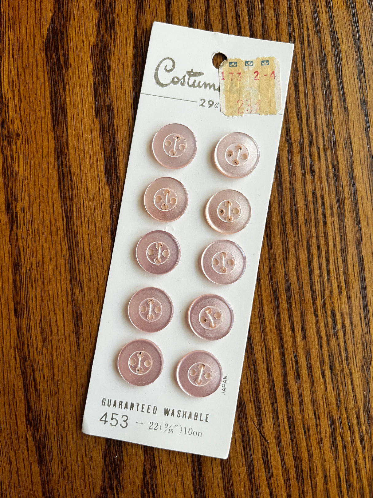 1980’s Costumakers Light Pink Pearlescent Plastic Buttons - Set of 10 - 9/16" - on card