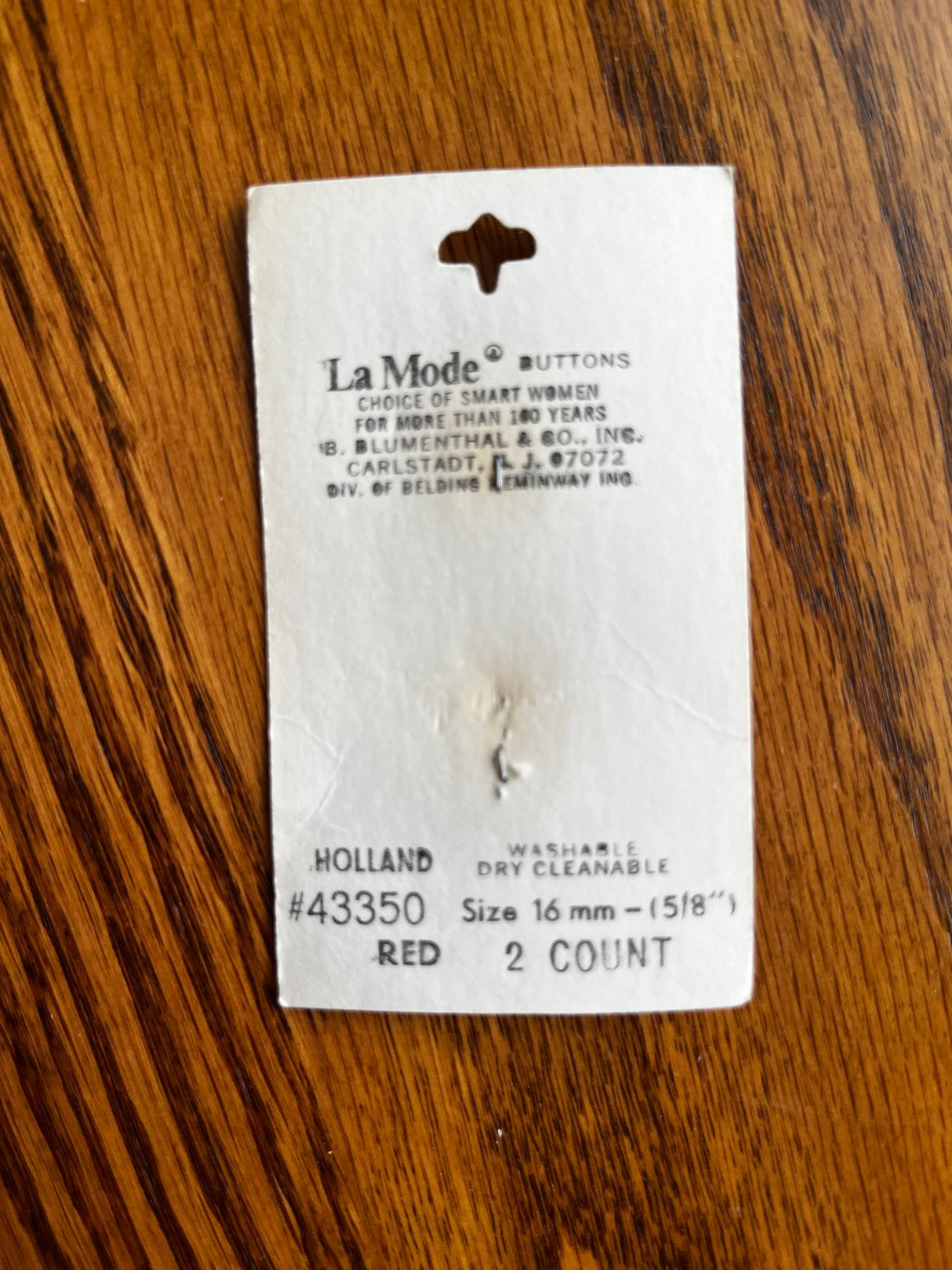 1980’s La Mode Square Red Marbled Plastic Buttons - Set of 2 - 5/8” - on card