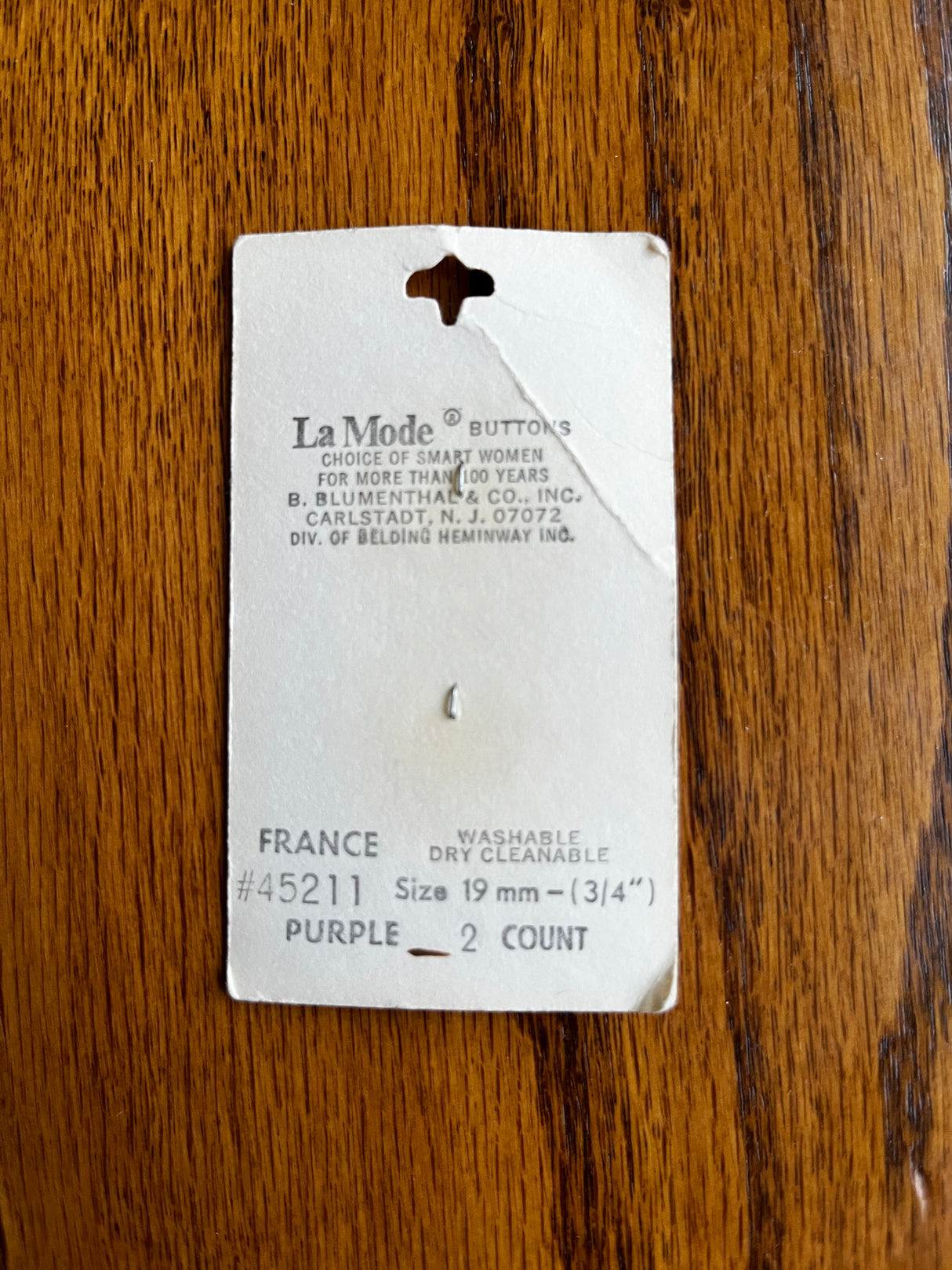 1980’s La Mode Purple Marbled Plastic Button - Set of 2 - 3/4” - on card