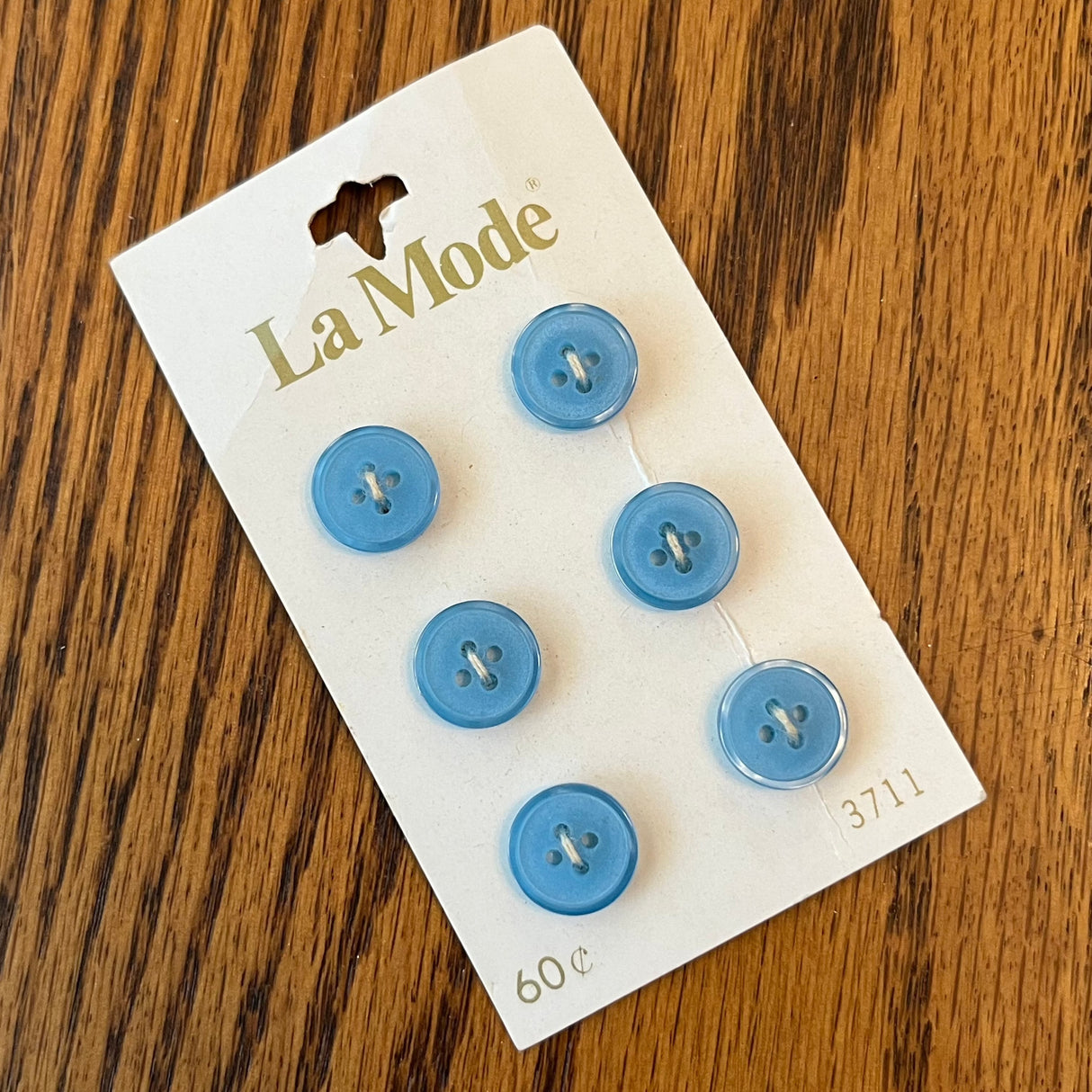 1980’s La Mode Plastic Buttons - Blue - Set of 6 - Size 18 - 7/16" - on card