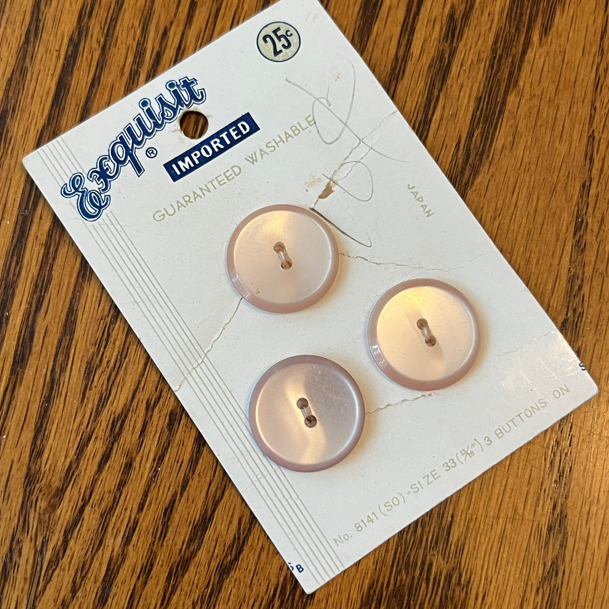 1970’s Exquisit Plastic Buttons - Pink - Set of 3 - 13/16” - on card