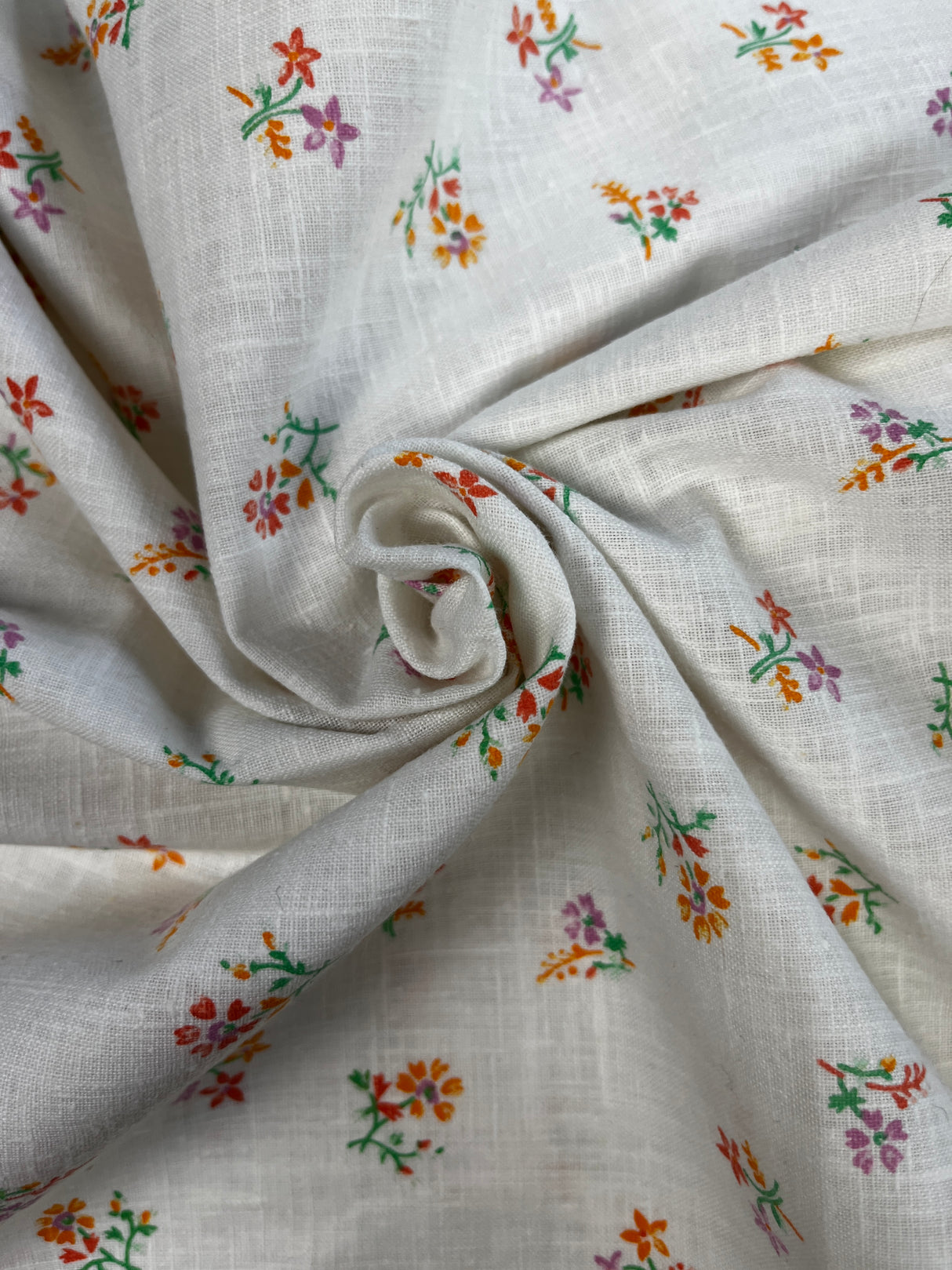1980’s White with Tiny Purple and Orange Florals Cotton Fabric - (P205)