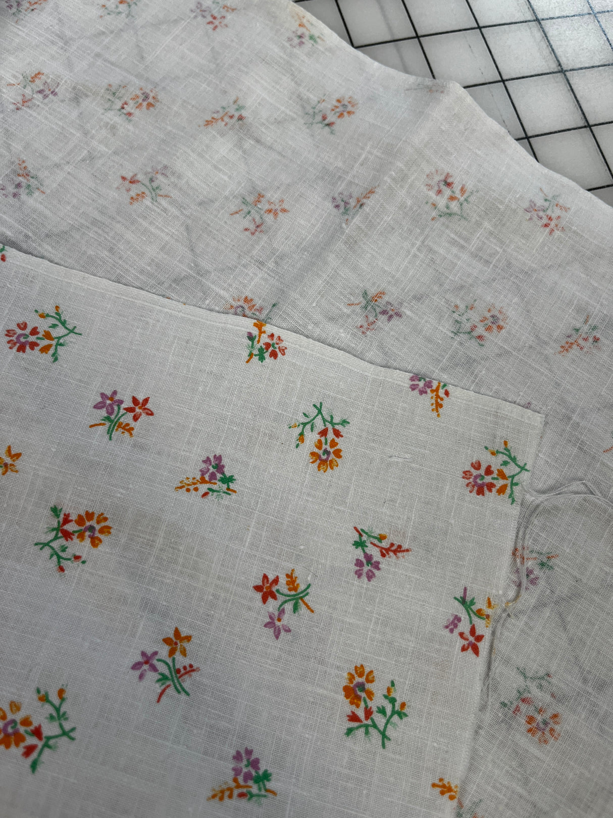 1980’s White with Tiny Purple and Orange Florals Cotton Fabric - (P205)