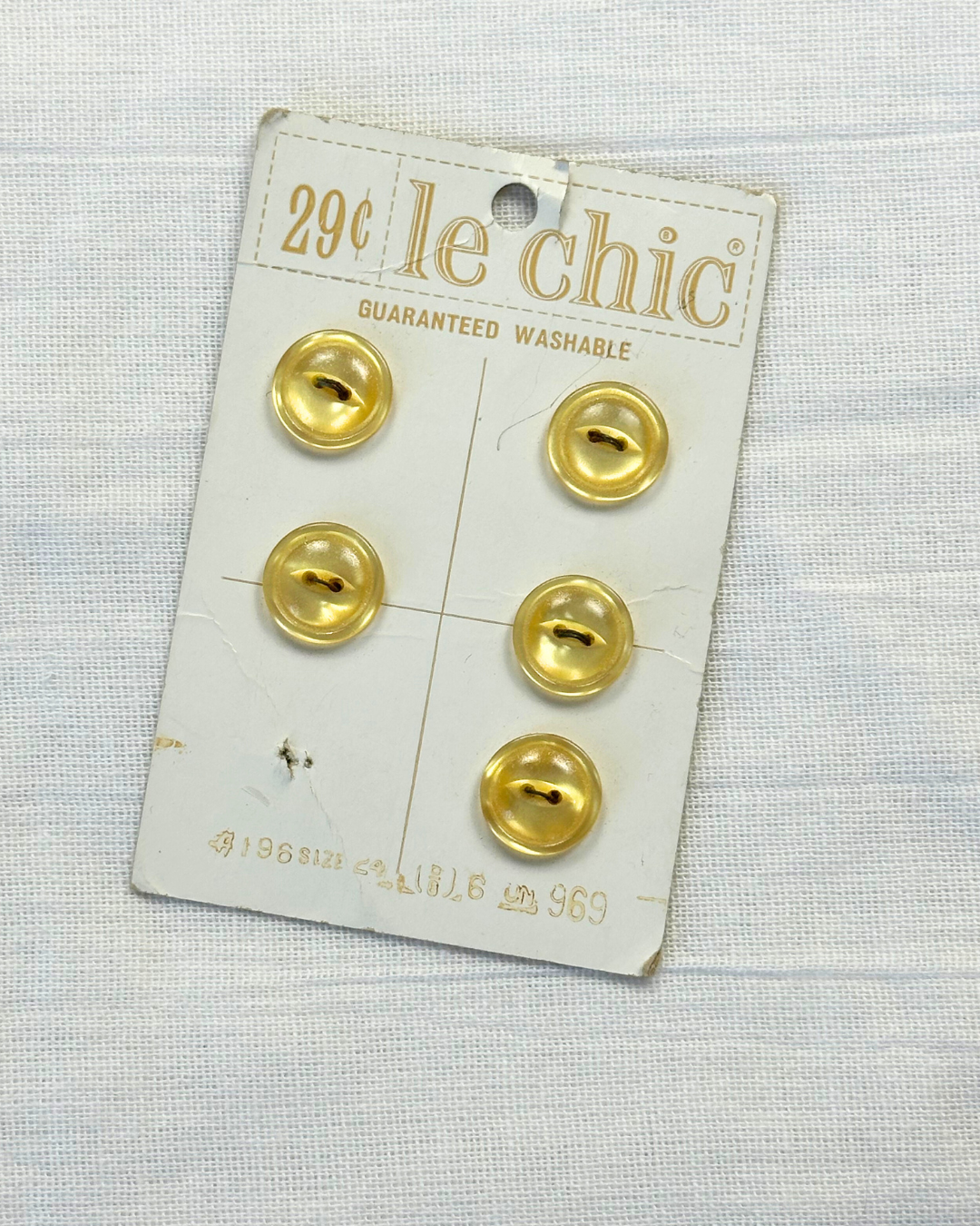 1960’s Le Chic Plastic Buttons - Opalescent Yellow - Set of 5 - 5/8" -  on card