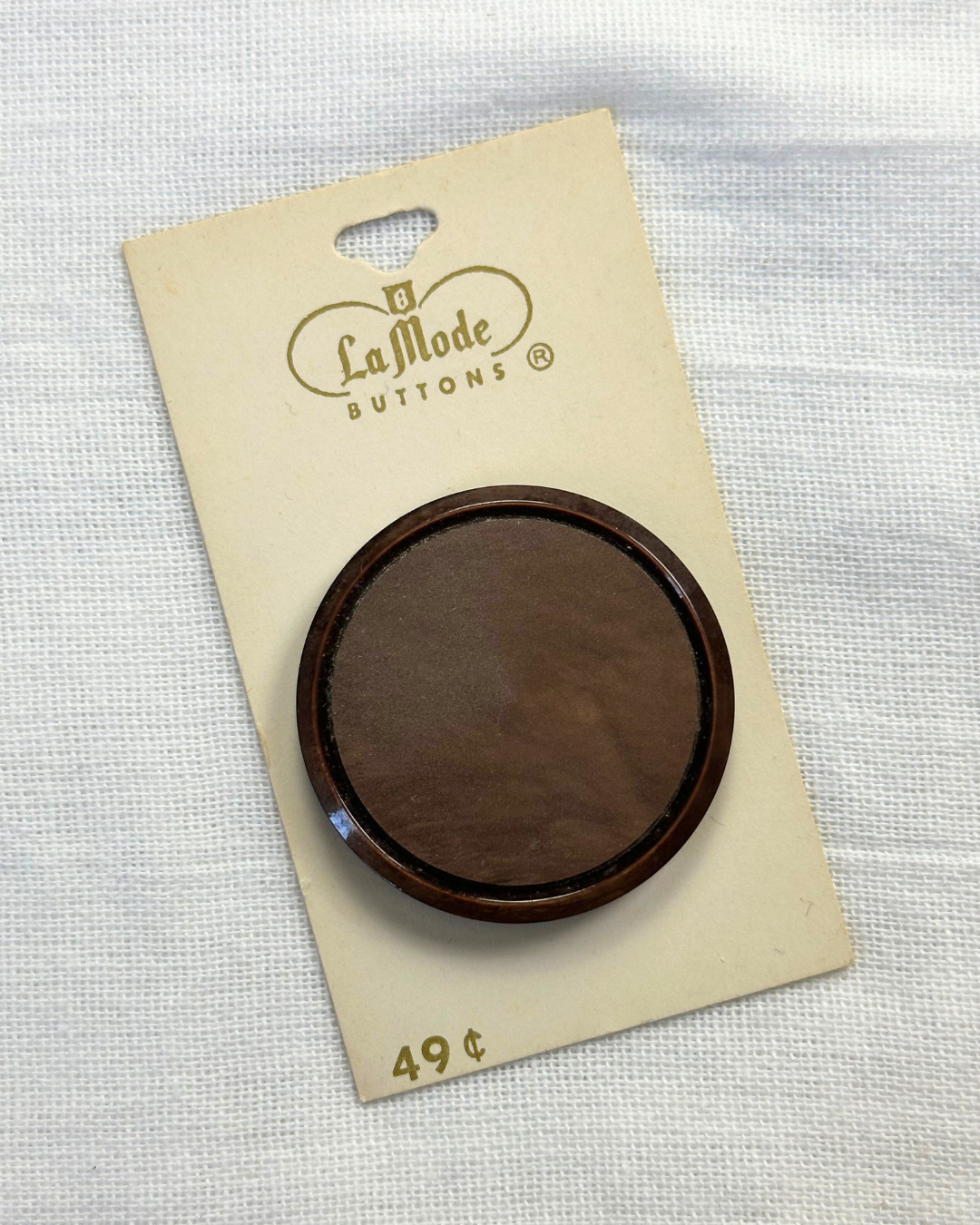 1960’s La Mode Large Plastic Button - Brown - 1 and 5/8" -  on card