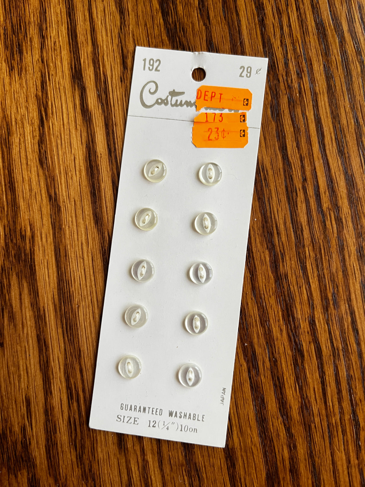 1970’s Costumakers White Pearlescent Plastic Buttons - 1/4” - on card