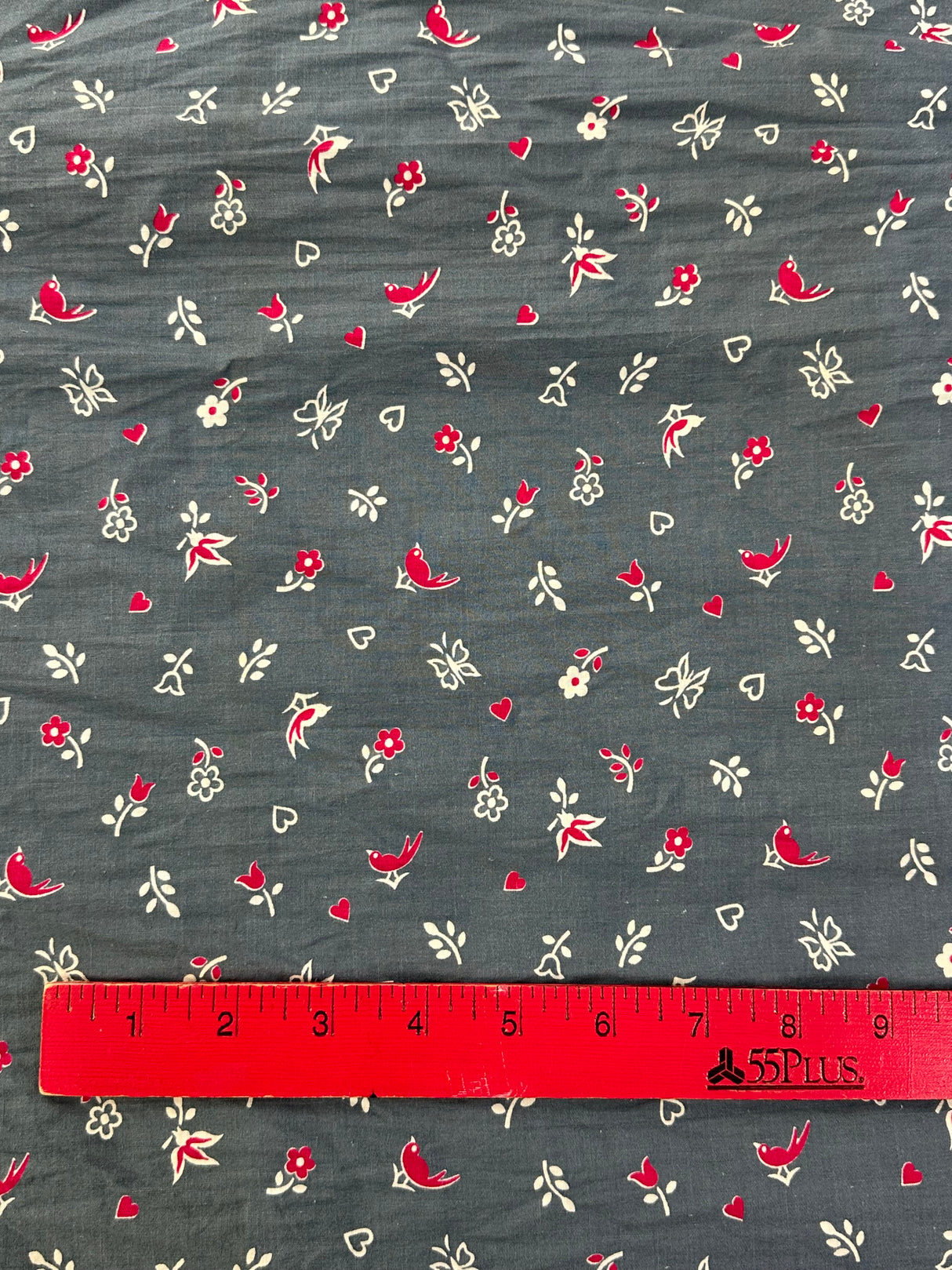 1950’s Dusty Blue with Dancers and Roses Border Print Cotton Fabric - (P209)