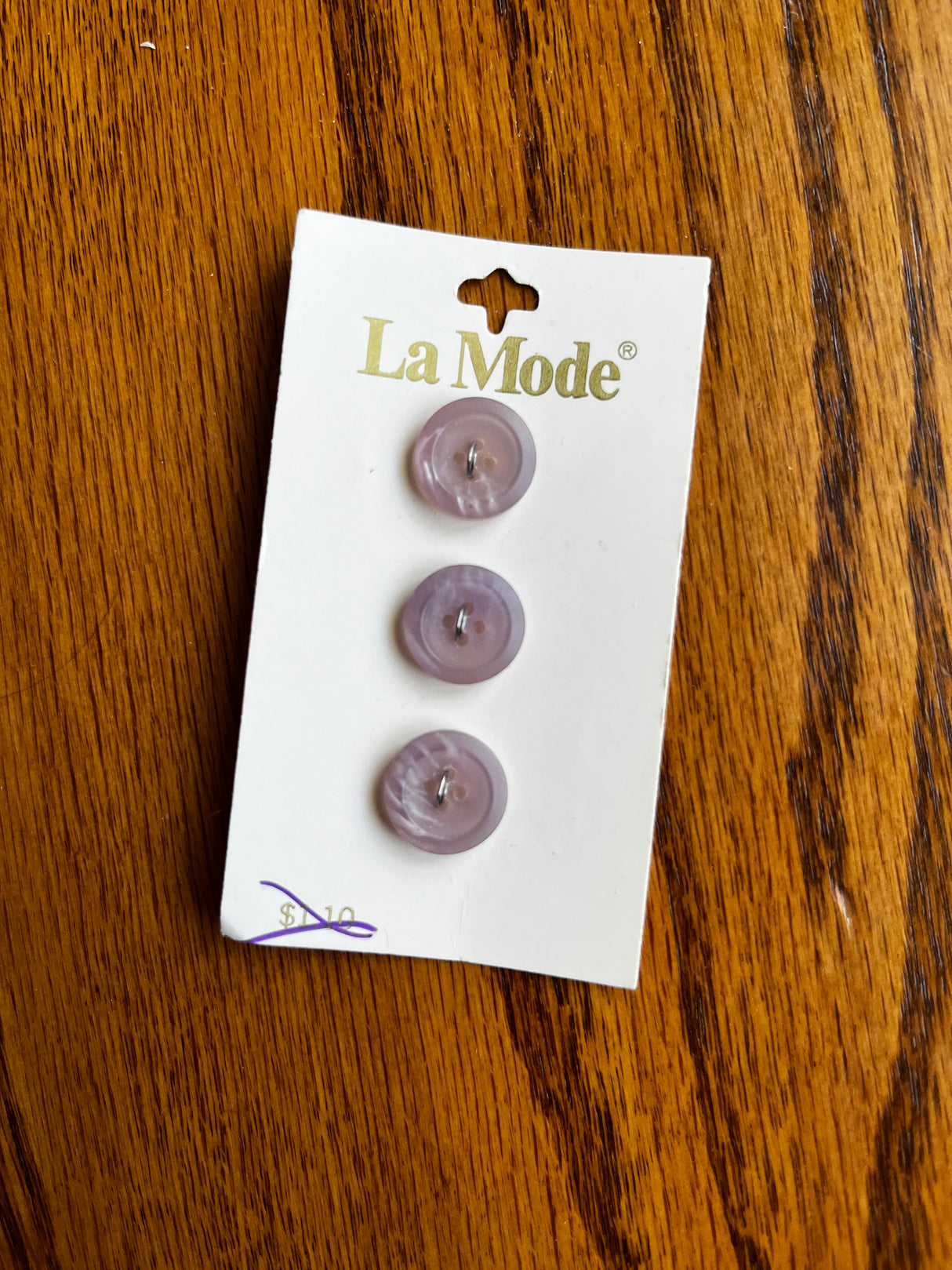 1980’s La Mode Light Purple Carved Plastic Button - Set of 3 - 1/2” - on card