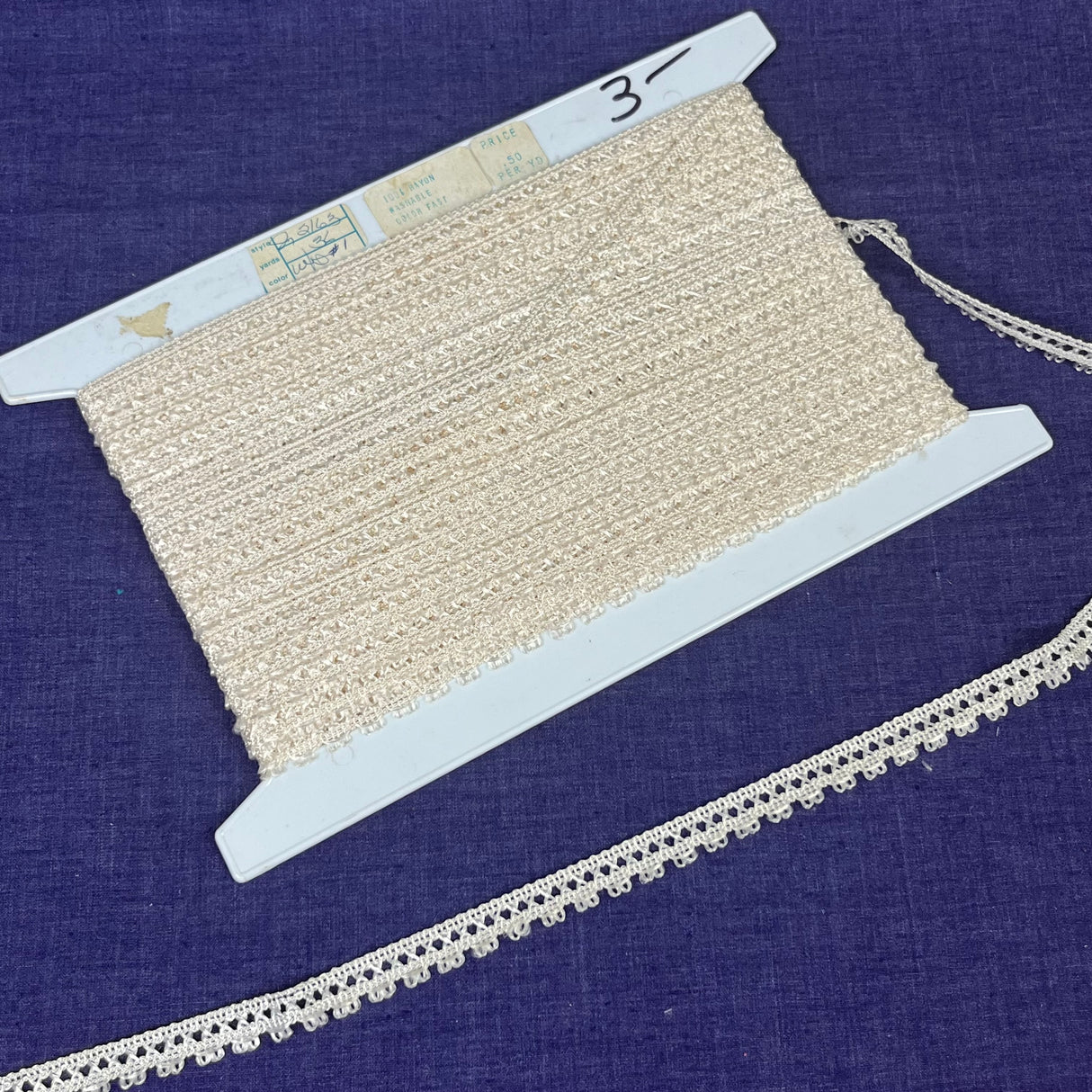 1970’s Cream Color Crochet Edge Lace - Rayon - BTY (TR37)