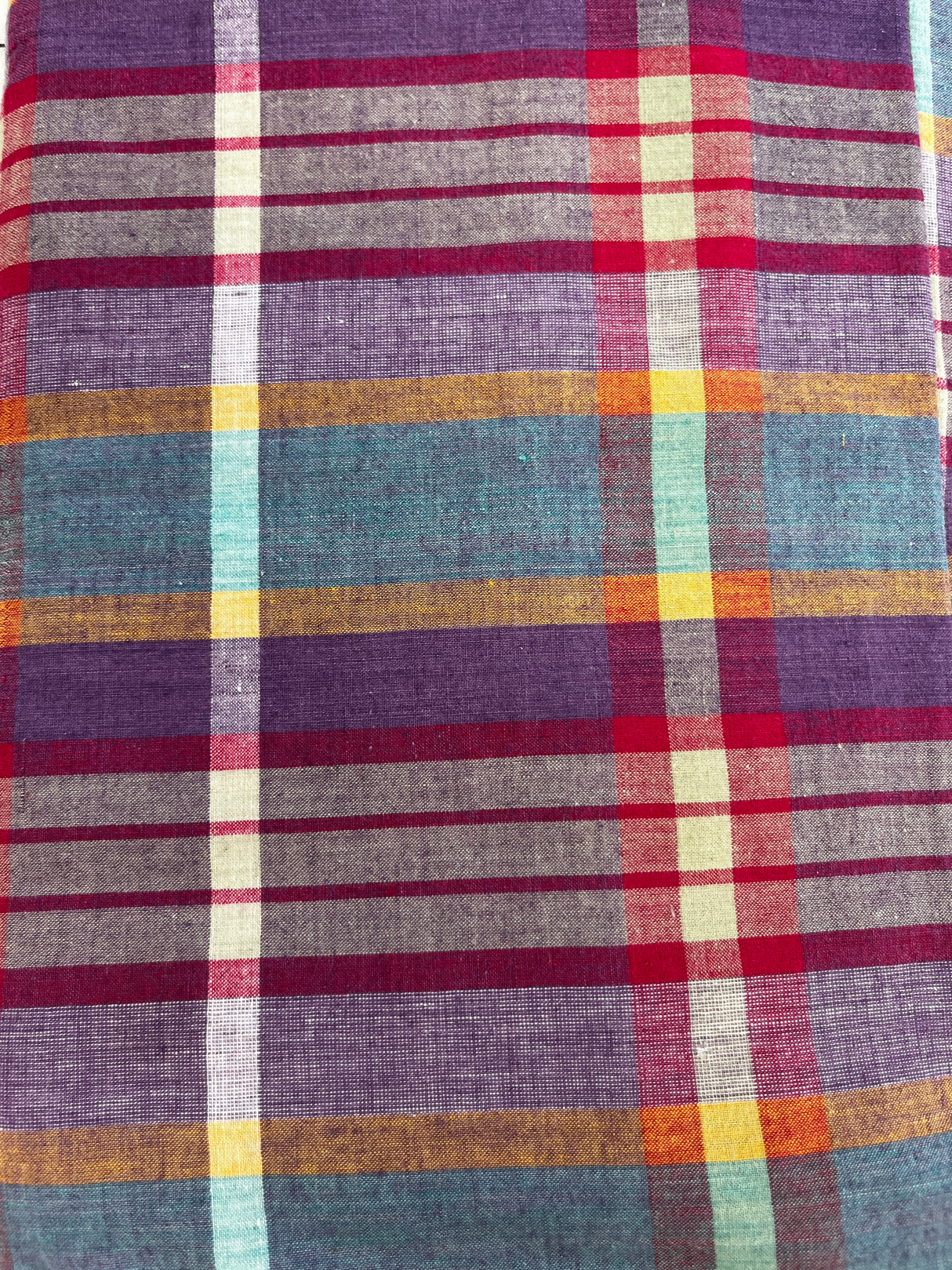 1980’s Large Purple, Red and Blue Plaid Cotton Fabric - (P206)