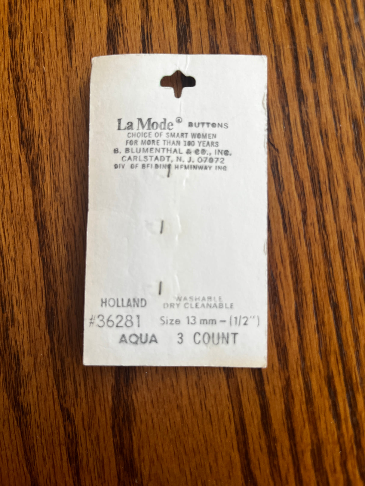 1980’s La Mode Blue Marbled Plastic Button - Set of 3 - 1/2” - on card