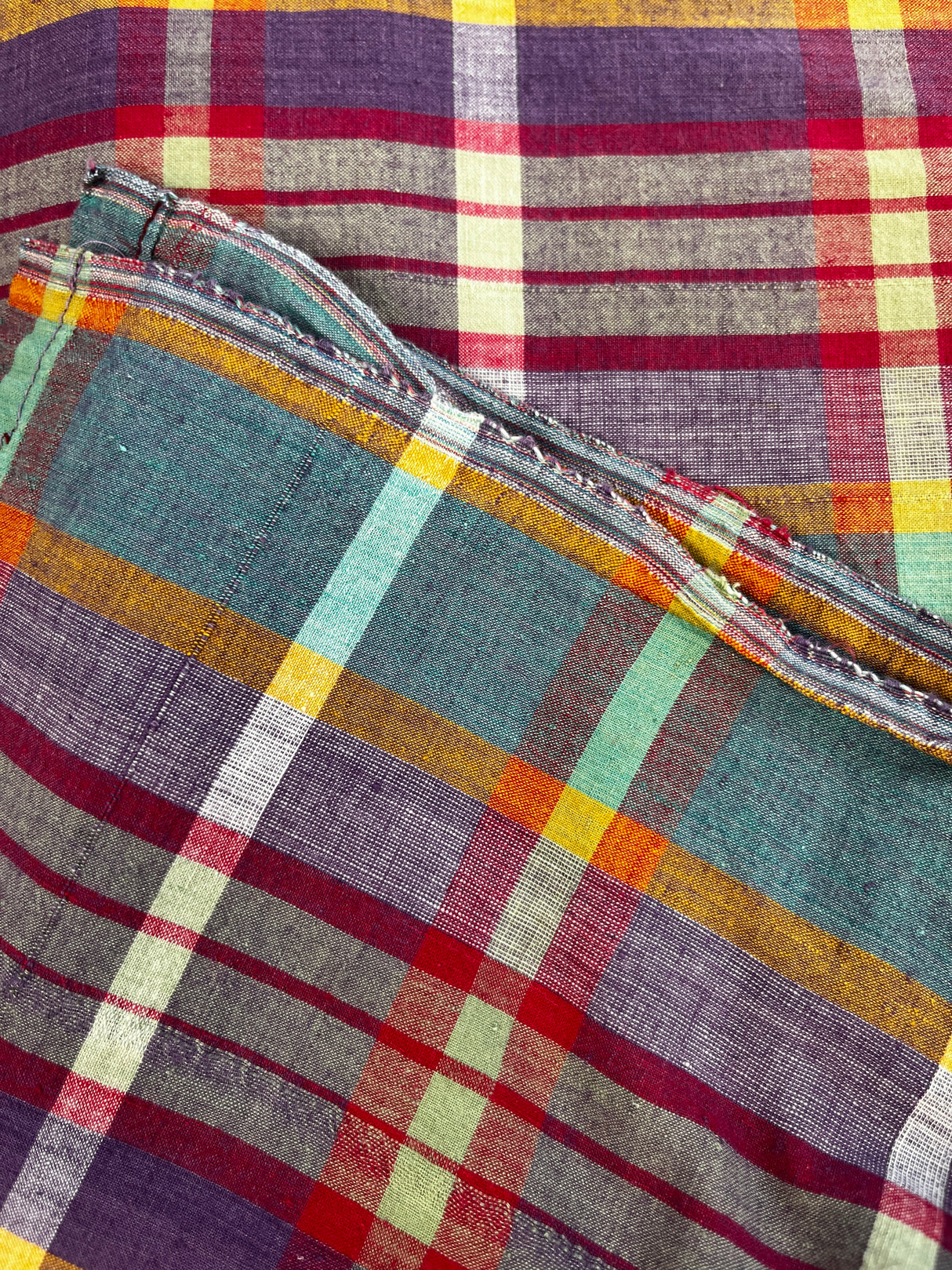 1980’s Large Purple, Red and Blue Plaid Cotton Fabric - (P206)
