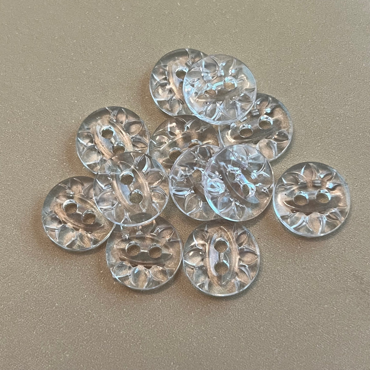 1970’s Clear Floral Print Plastic Buttons - 1/2” - loose
