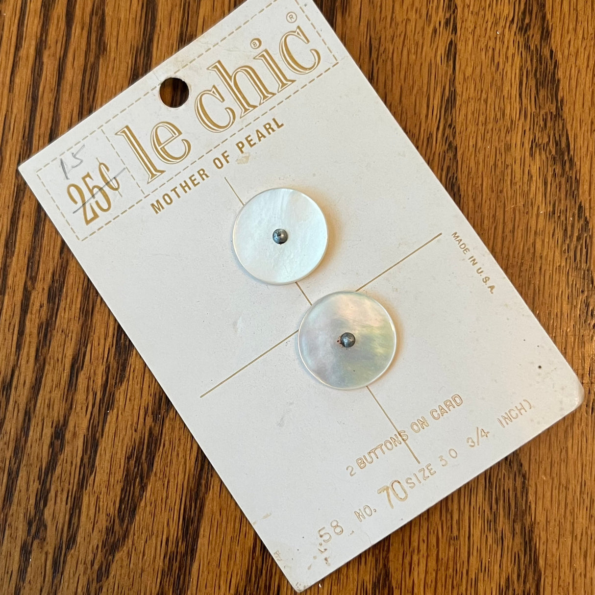 1970’s Le Chic MOP Buttons - White - Set of 2 - Size 30 - 3/4" - on card