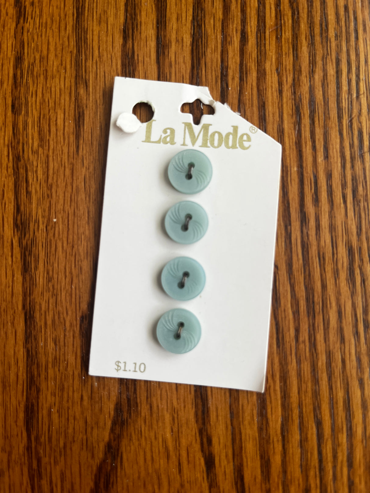 1980’s La Mode Aqua Blue Carved Plastic Buttons - Set of 4 - 1/2” - on card