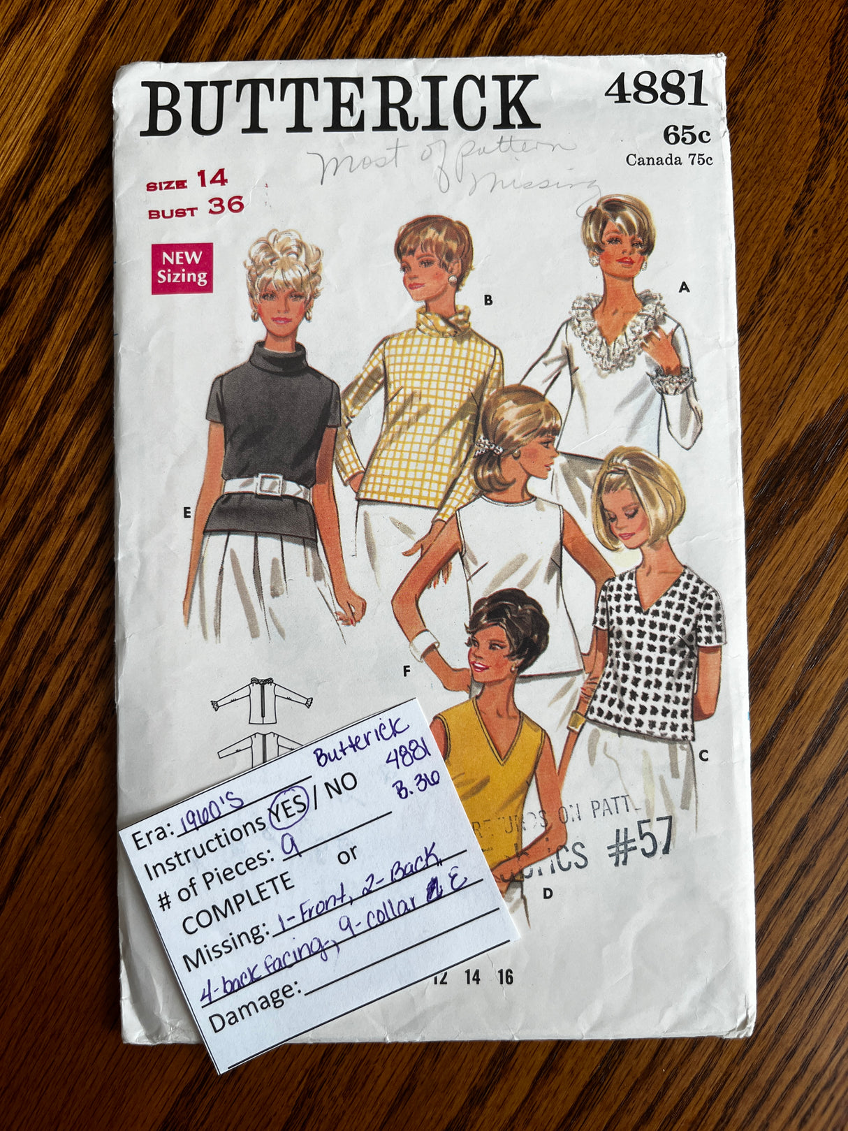 Vintage Pattern LOT of 10 INCOMPLETE patterns- 1940-70’s