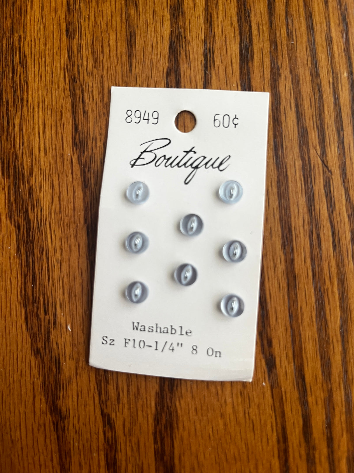 1980’s Boutique Light Blue Plastic Button - Set of 8 - 1/4” - on card