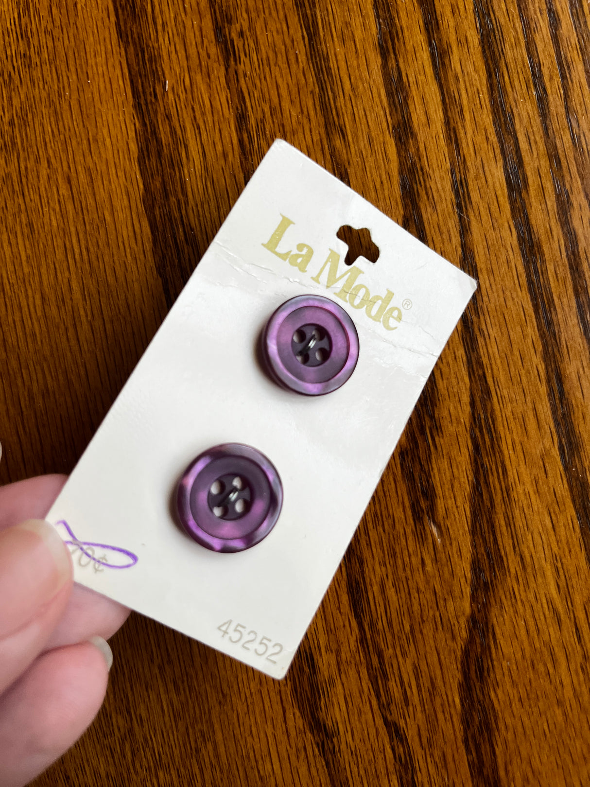 1980’s La Mode Purple Pearlescent Plastic Button - Set of 2 - 3/4” - on card