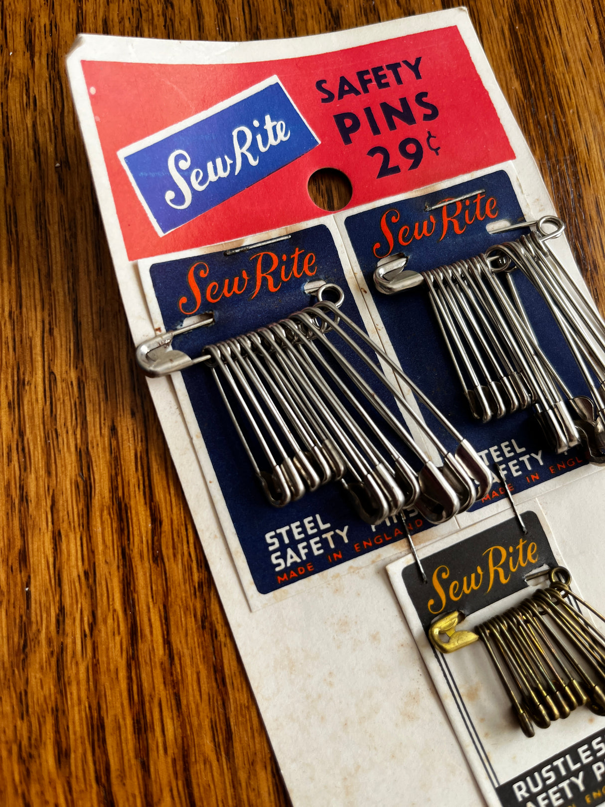 1960's Sew-Rite Safety Pins - Silver tone - NOS