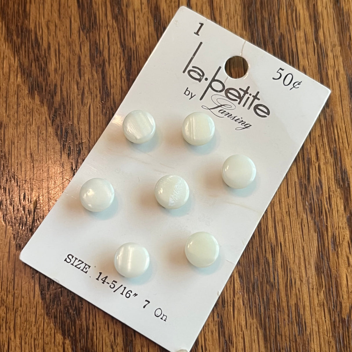 1960’s Le Chic MOP Buttons - White - Set of 7 - 5/16" - on card