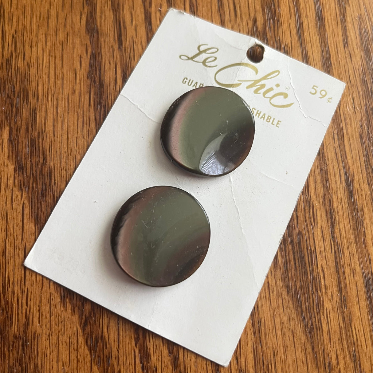 1970’s Le Chic Plastic Buttons - Opalescent Brown - Set of 2 - 1 1/8" - on card