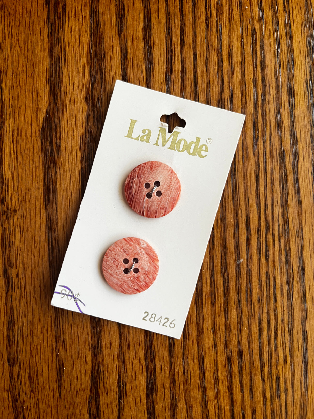 1980’s La Mode Marbled Pink Plastic Buttons - Set of 2 - 3/4" - on card