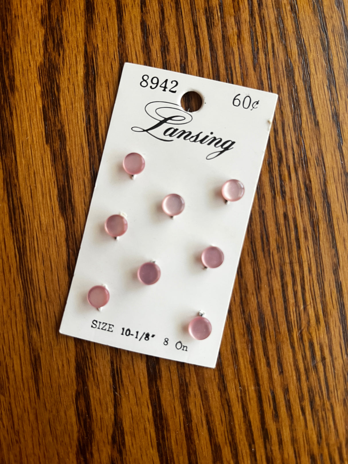 1980’s Lansing Light Pink Plastic Shank Buttons - Set of 8 - 1/8" - on card