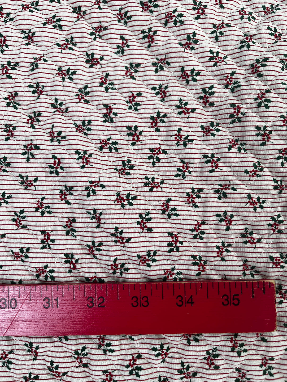 1990's Holly and Red Stripe Pre-Quilted Fabric - (P252)