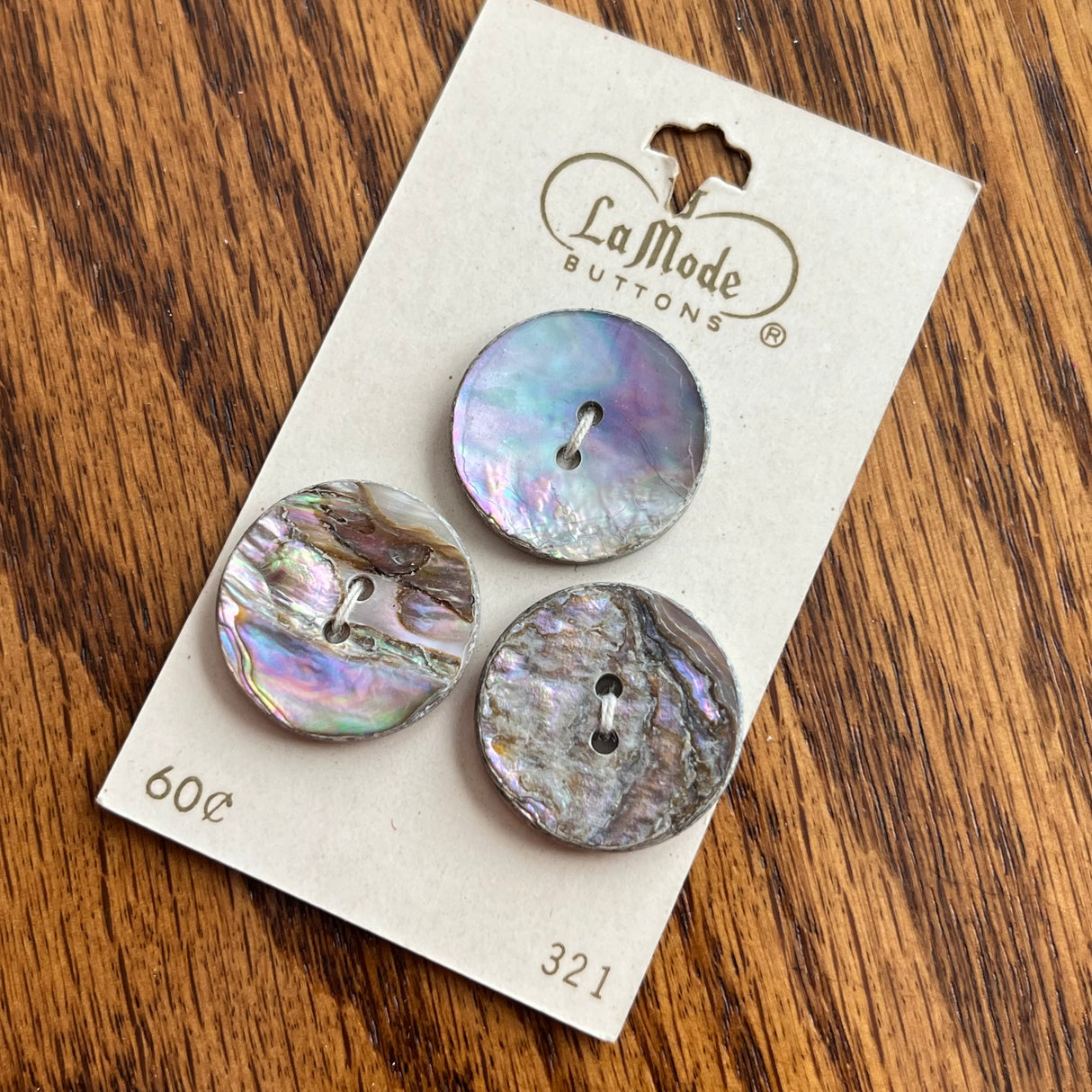 1970’s La Mode Mother of Pearl Buttons - Opalescent - Set of 3 - Size 36 - 7/8" - on card