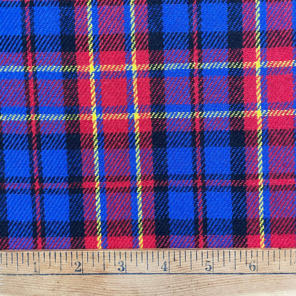 1970's Red and Blue Plaid Acrylic Bonded Backed Fabric- BTY (J6)